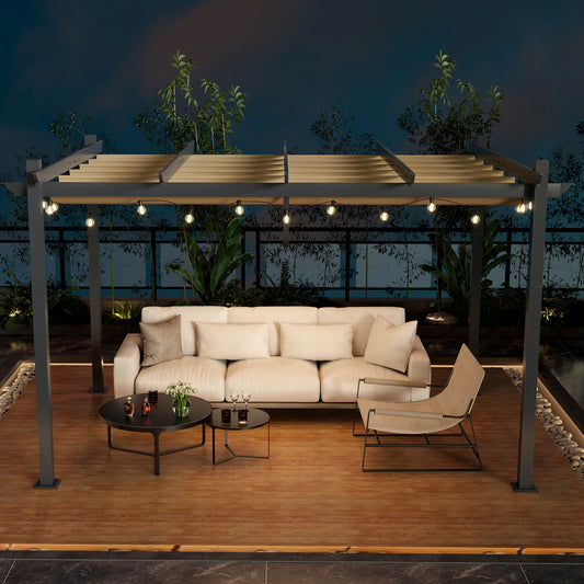 10 x 13 Feet Aluminum Retractable Pergola Canopy, Beige Gazebos Beige at Gallery Canada