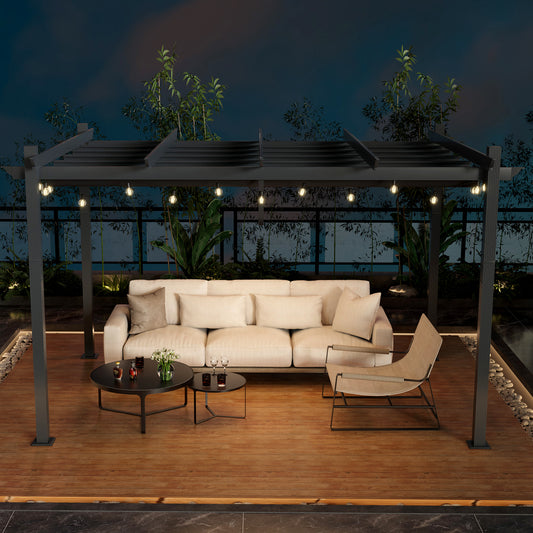 10x13 Feet Aluminum Retractable Pergola Canopy, Gray Gazebos Gray at Gallery Canada