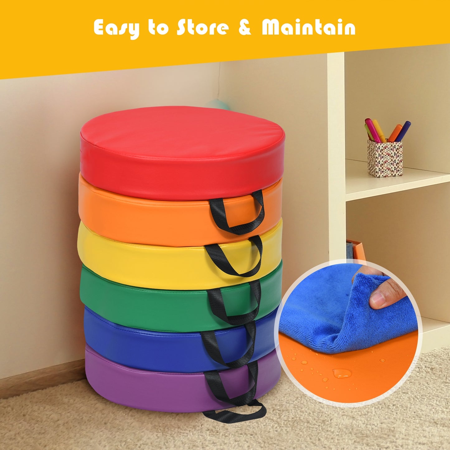 15 Inch Round Toddler Floor Cushions, 6 Pieces, Multicolor