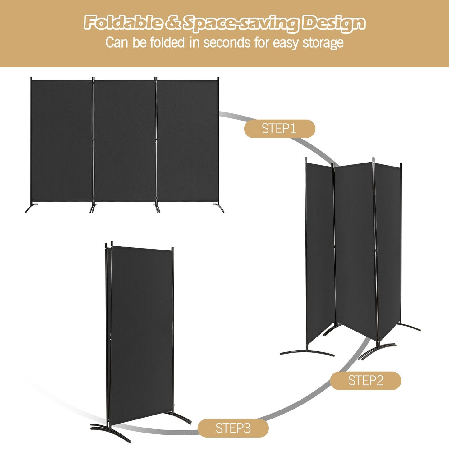 3-Panel Room Divider Folding Privacy Partition Screen for Office Room, Black Room Dividers at Gallery Canada