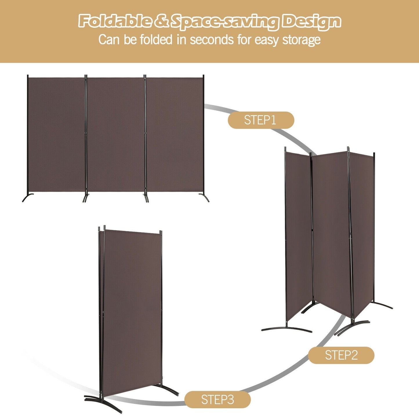 3-Panel Room Divider Folding Privacy Partition Screen for Office Room, Brown Room Dividers at Gallery Canada