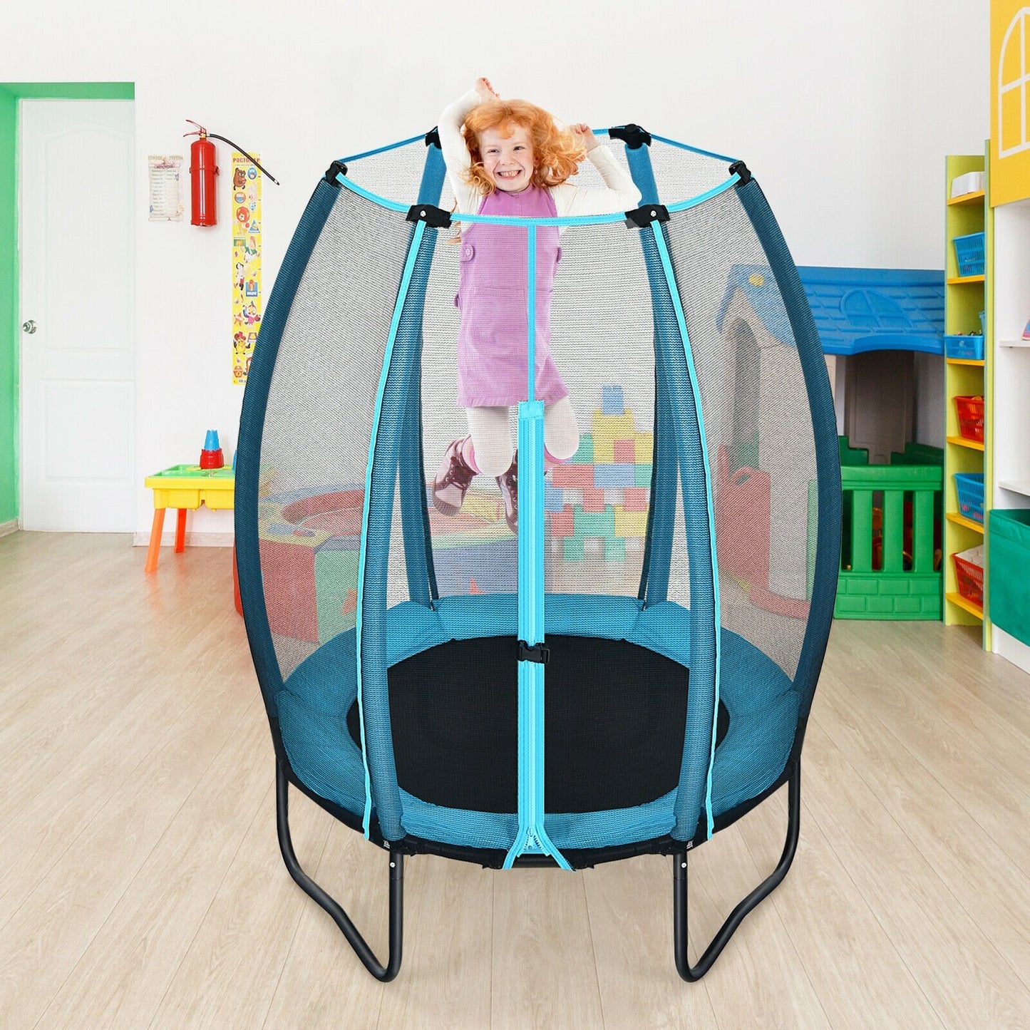 4 Feet Kids Trampoline Recreational Bounce Jumper with Enclosure Net, Blue at Gallery Canada
