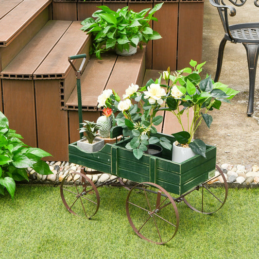 Wooden Wagon Plant Bed With Wheel, Green Plant Stands Green at Gallery Canada