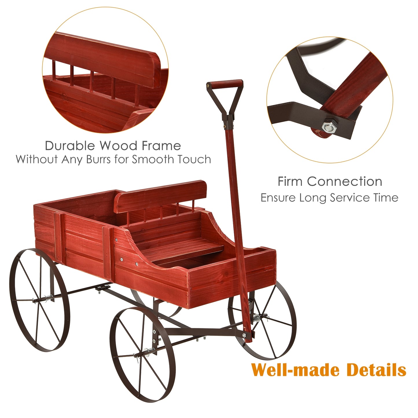 Wooden Wagon Plant Bed With Wheel, Red Plant Stands at Gallery Canada