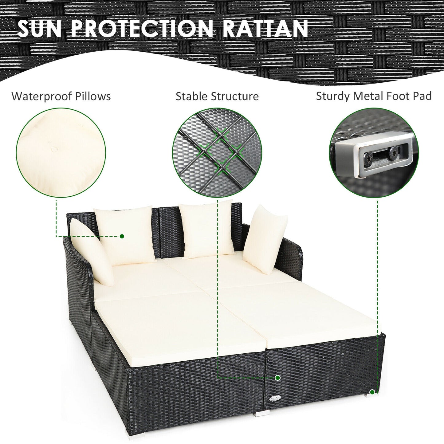 Outdoor Rattan Daybed With Upholstered Cushions, White Outdoor Sectionals at Gallery Canada