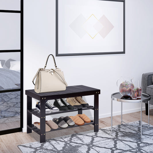 3 Tier Bamboo Bench Storage Shoe Shelf, Black Shoe Racks & Storage Benches Black at Gallery Canada
