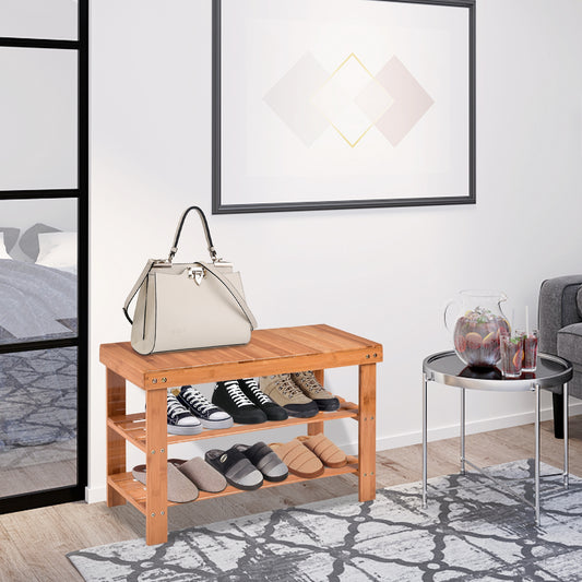3 Tier Bamboo Bench Storage Shoe Shelf, Natural Shoe Racks & Storage Benches Natural at Gallery Canada