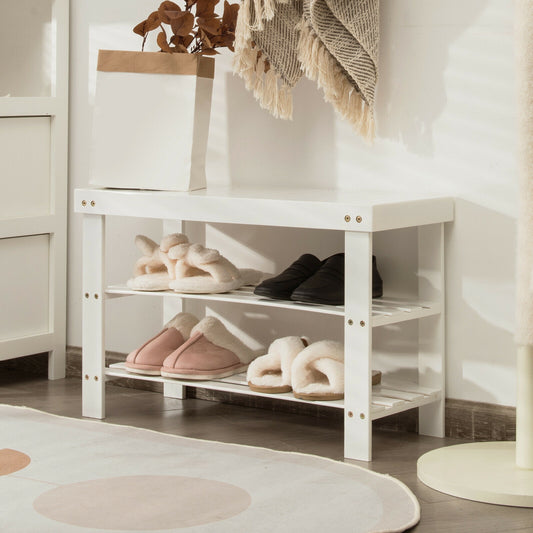 3-Tier Bamboo Shoe Bench, Holds 6 Pairs, White Shoe Racks & Storage Benches White at Gallery Canada