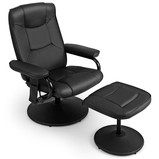 360°Swivel Massage Recliner Chair with Ottoman, Black