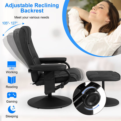 360°Swivel Massage Recliner Chair with Ottoman, Black
