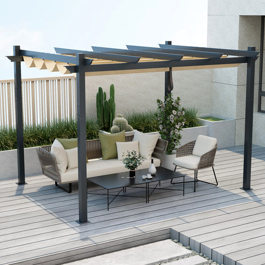 10x12 Feet Aluminum Retractable Pergola Canopy, Beige Gazebos Beige at Gallery Canada