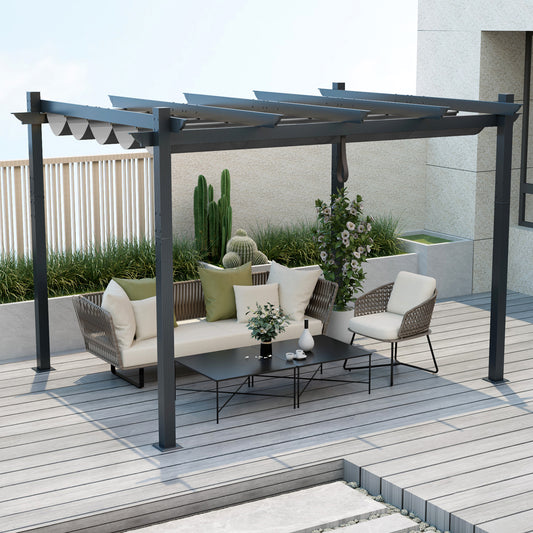 10 x 12 Feet Aluminum Retractable Pergola Canopy, Gray Gazebos Gray at Gallery Canada