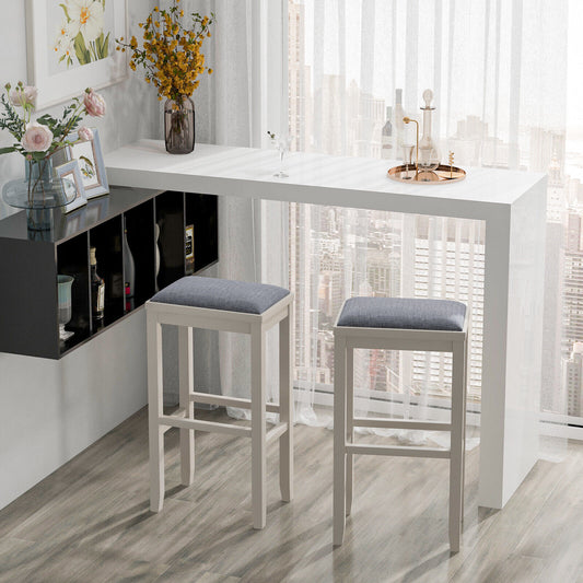 31 Inch Upholstered Bar Stool Set, Solid Rubber Wood Frame, White, Griege Bar Stools White at Gallery Canada