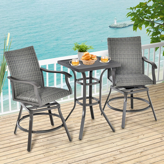 3 Piece Swivel Bar Set, 4D Air Fiber Cushion, Gray Patio Bar Furniture Gray at Gallery Canada
