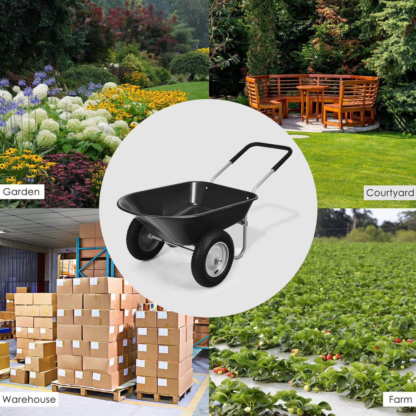 Heavy-Duty 2 Tire Wheelbarrow Garden Cart, Black Garden Carts at Gallery Canada