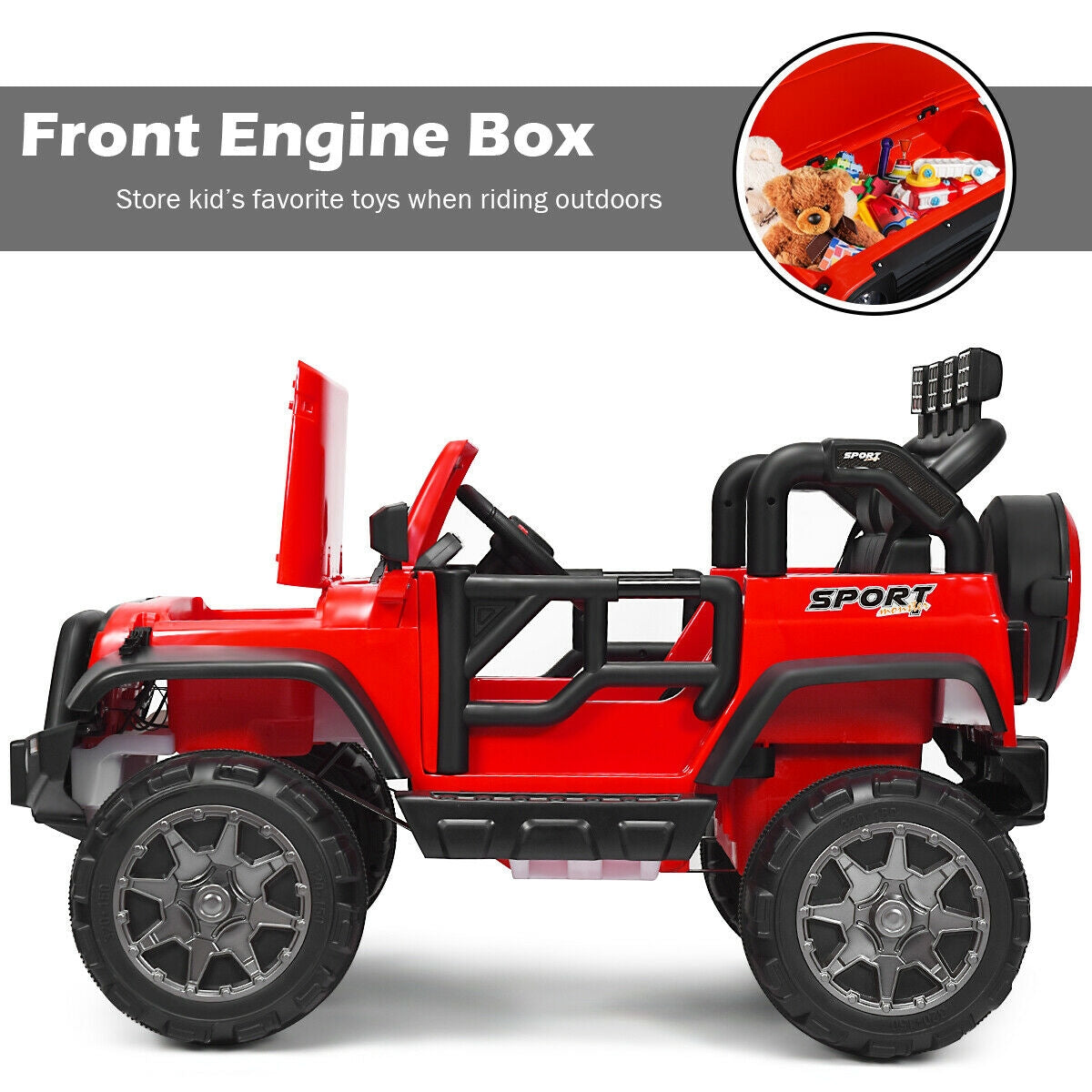 12V 2-Seater Ride on Car Truck with Remote Control and Storage Room, Red Powered Ride On Toys at Gallery Canada