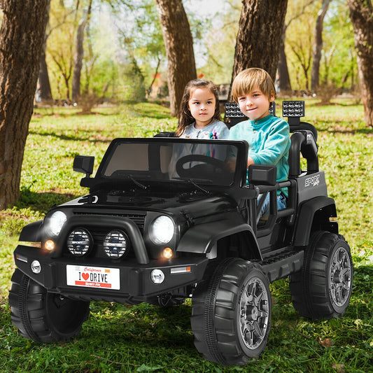 12V 2-Seater Ride On Car Truck, Remote Control, Storage Room, Black