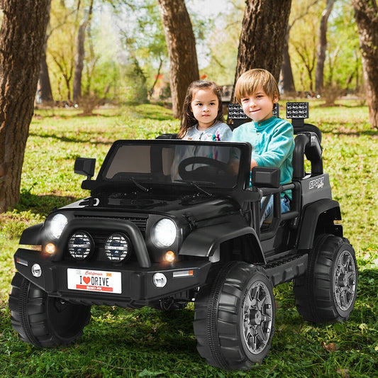 12V 2-Seater Ride On Car Truck, Remote Control, Storage Room, Black Powered Ride On Toys Black at Gallery Canada