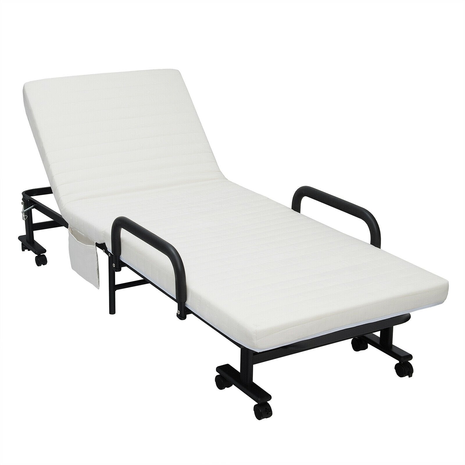 Folding Adjustable Guest Single Bed Lounge Portable with Wheels, White at Gallery Canada