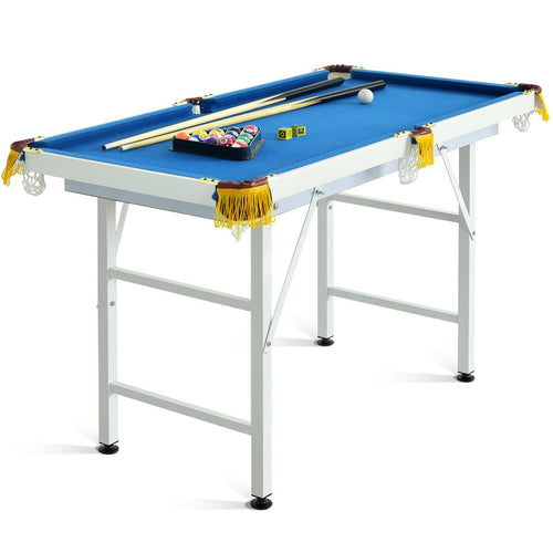 47 Inch Folding Billiard Table with Cues and Brush Chalk, Blue