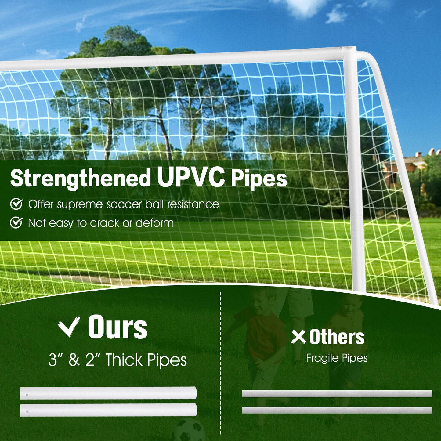 12 x 6 Feet Soccer Goal, PVC Frame, High-Strength Netting, White Sport Equipments White at Gallery Canada