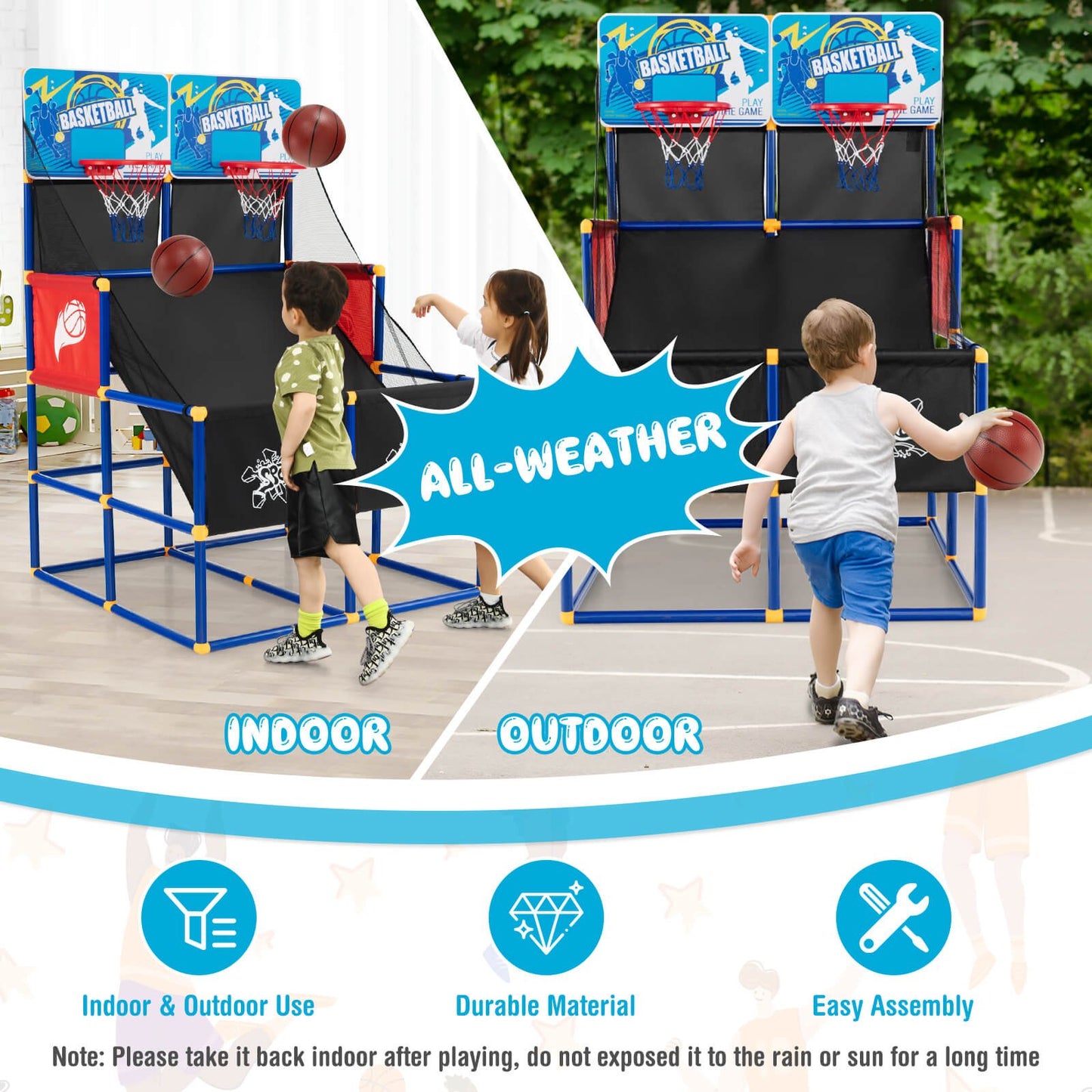 Kids Arcade Basketball Game Set with 4 Basketballs and Ball Pump, Multicolor