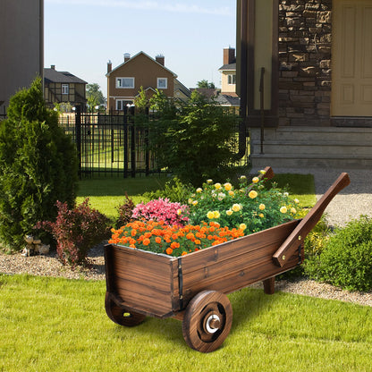 Wooden Wagon Planter Box with Wheels Handles and Drainage Hole, Rustic Brown at Gallery Canada