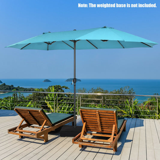 15 Feet Double-Sided Patio Umbrella, Hand-Crank System, Turquoise