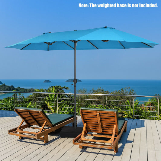 15 Feet Patio Umbrella, Hand Crank, Blue Outdoor Umbrellas Blue at Gallery Canada