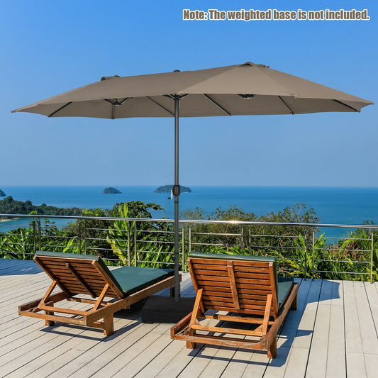 15 Feet Patio Umbrella, Hand-Crank System, Brown Outdoor Umbrellas Brown at Gallery Canada