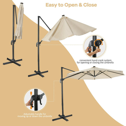 10FT Cantilever Solar Umbrella 28LED Lighted Patio Offset Tilt 360° for Outdoor, Beige at Gallery Canada