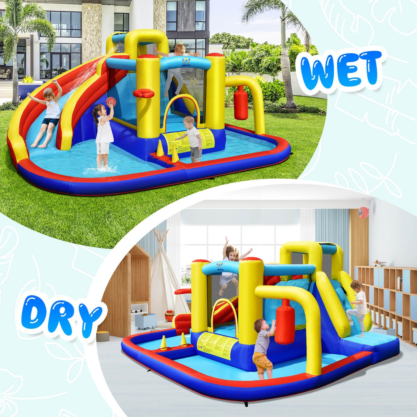 7-in-1 Inflatable Water Slide with 735W Air Blower and Splash Pool Bounce House at Gallery Canada