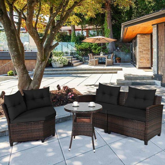 4 Piece Outdoor Rattan Furniture Set, Black Outdoor Sectionals Black at Gallery Canada