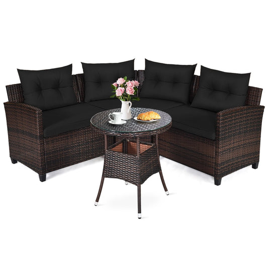 4 Pieces Outdoor Cushioned Rattan Furniture Set, Black at Gallery Canada