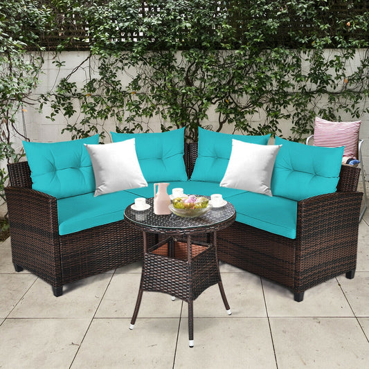 4Pcs Outdoor Rattan Furniture Set, Turquoise Outdoor Sectionals Turquoise at Gallery Canada