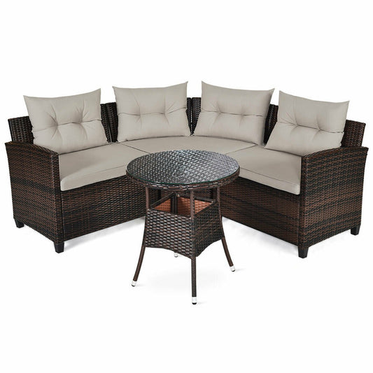 4 Pieces Outdoor Cushioned Rattan Furniture Set, Brown at Gallery Canada