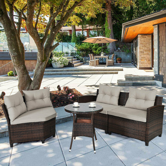 4 Pieces Outdoor Cushioned Rattan Furniture Set, Brown Outdoor Sectionals Brown at Gallery Canada