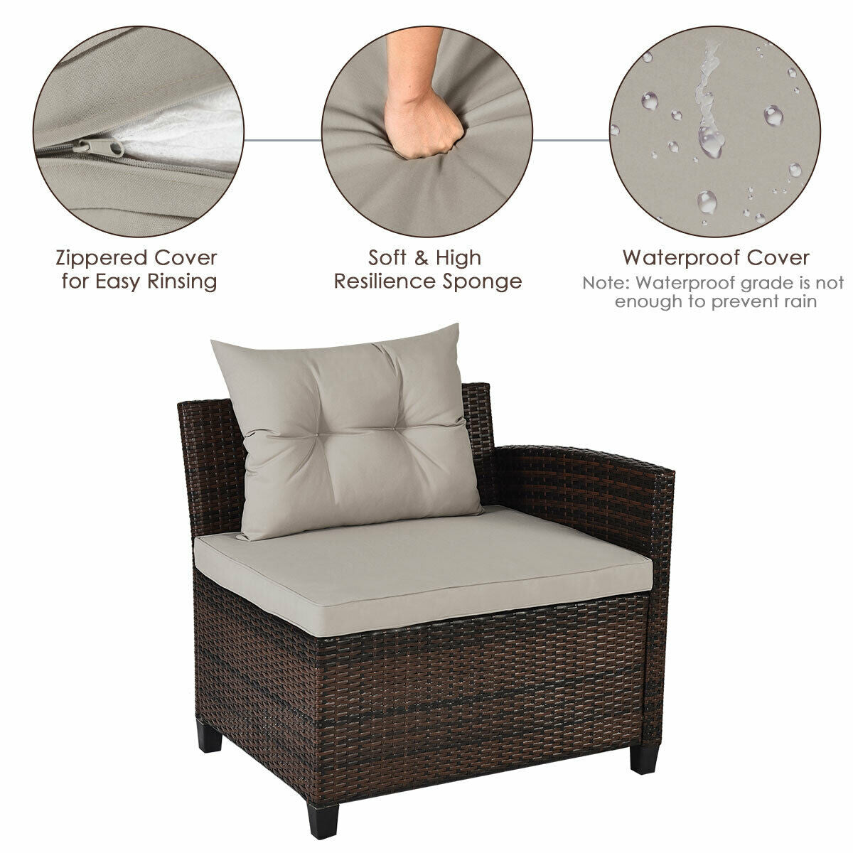4 Piece Outdoor Cushioned Rattan Furniture Set, Brown Outdoor Sectionals at Gallery Canada