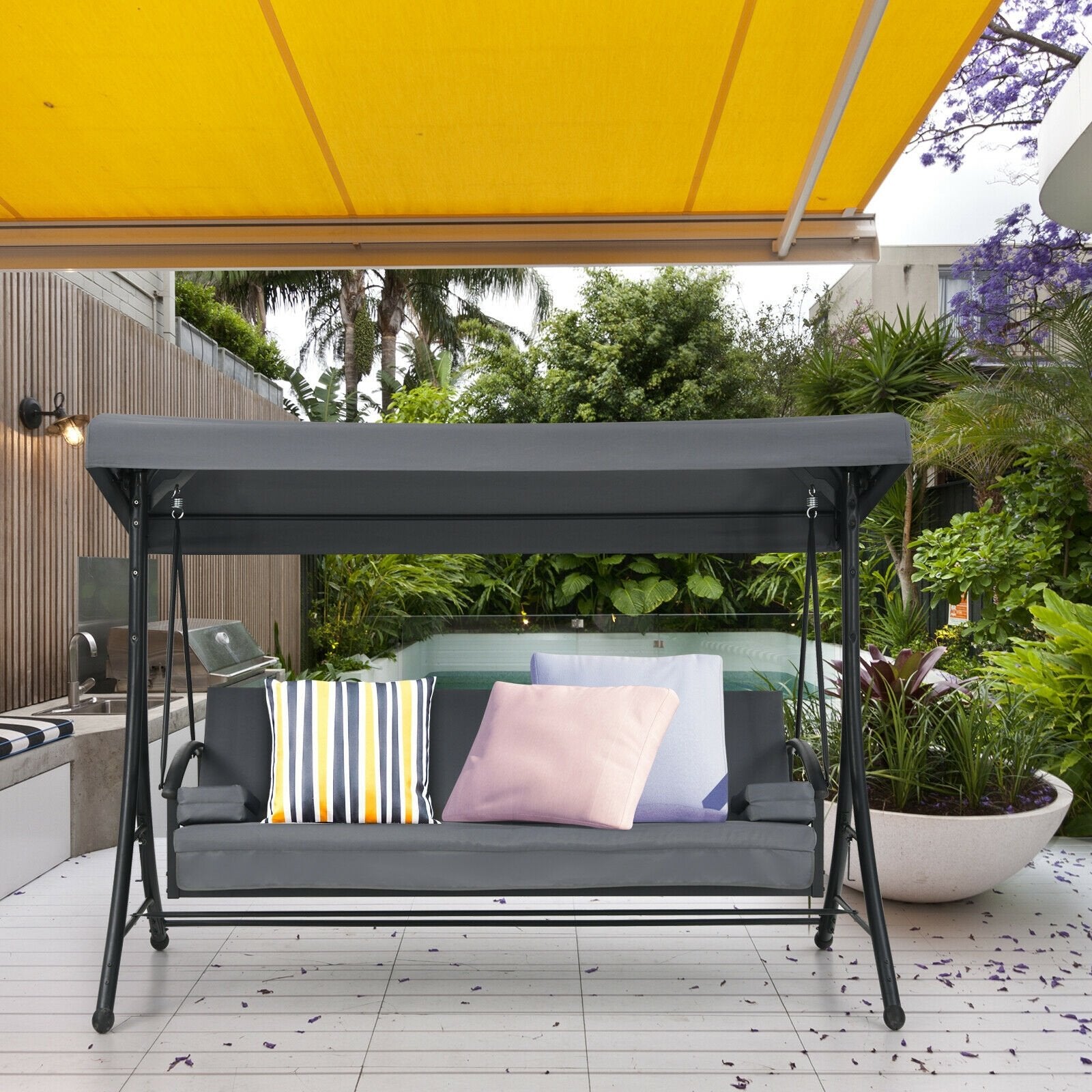 3-Seat Patio Outdoor Swing with Adjustable Tilt Canopy, Gray at Gallery Canada