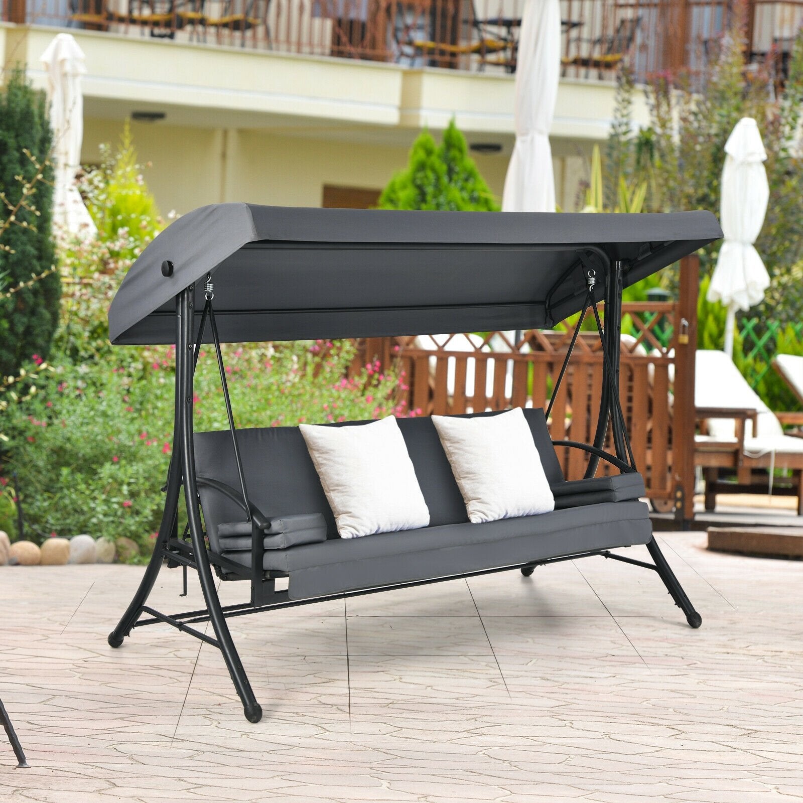 3-Seat Patio Outdoor Swing with Adjustable Tilt Canopy, Gray at Gallery Canada