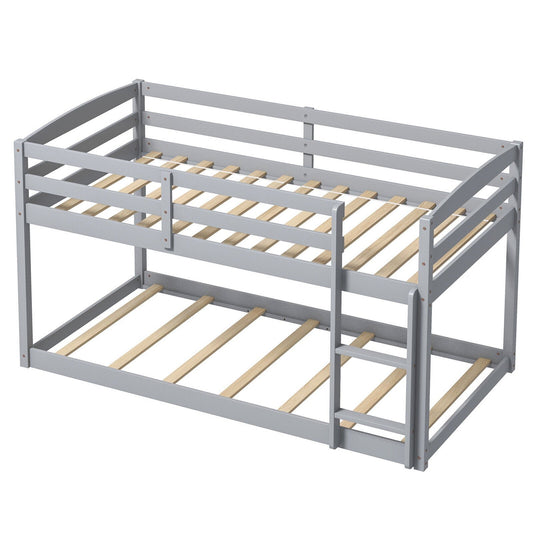 Twin Size Bunk Bed with High Guardrails and Integrated Ladder, Gray