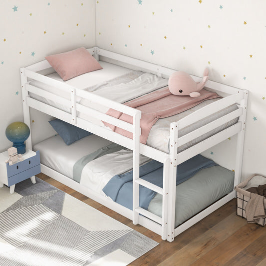 Twin Size Bunk Bed, High Guardrails, Integrated Ladder, White Bunk Bed Frame White at Gallery Canada
