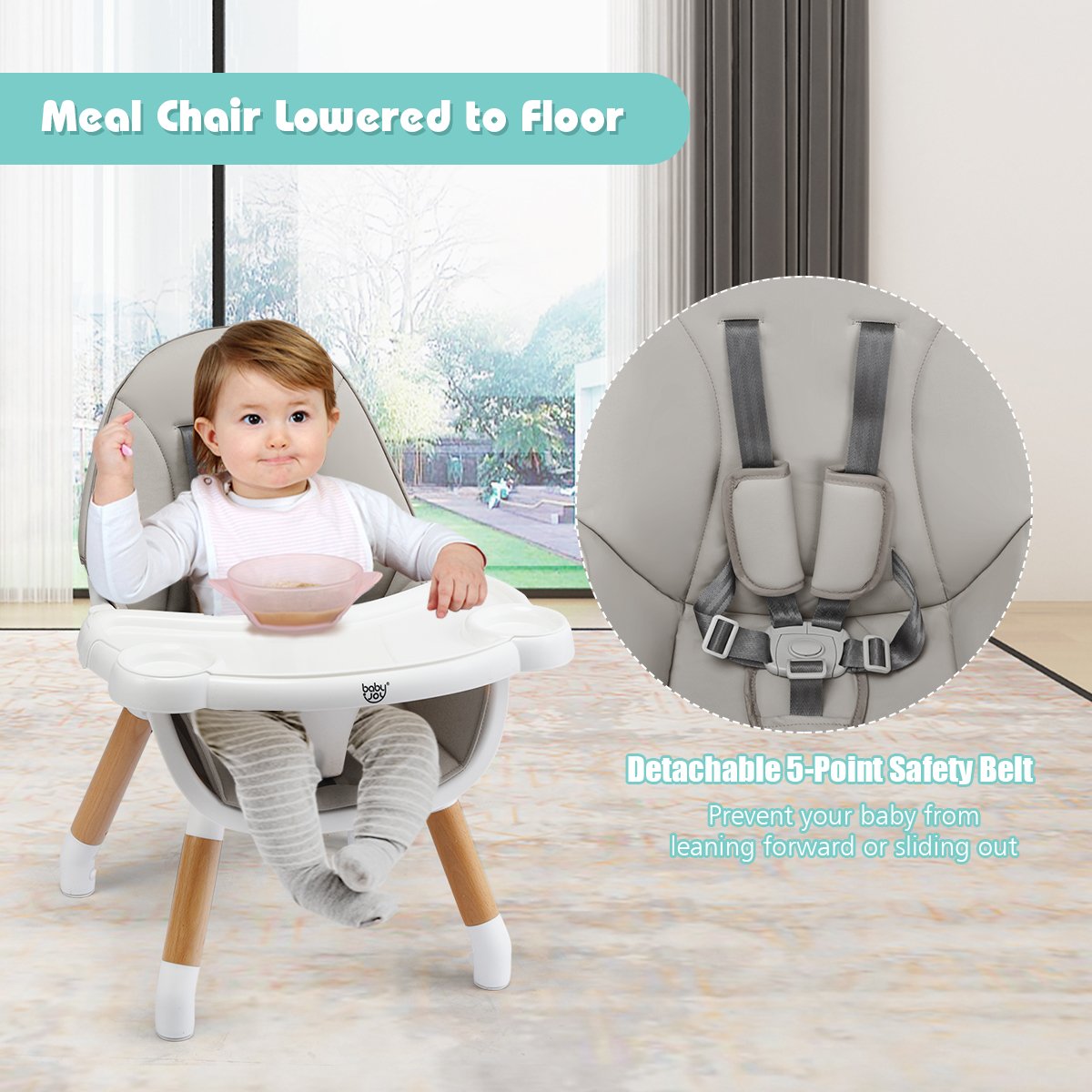 5-in-1 Baby Wooden Convertible High Chair , Gray at Gallery Canada