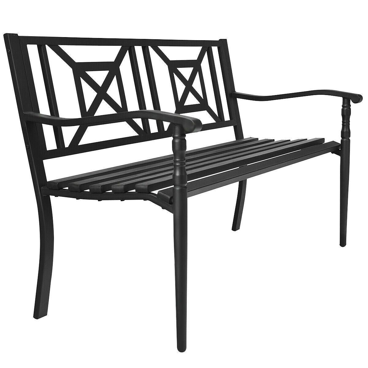 Patio Garden Bench, Powder Coated Steel Frame, Black