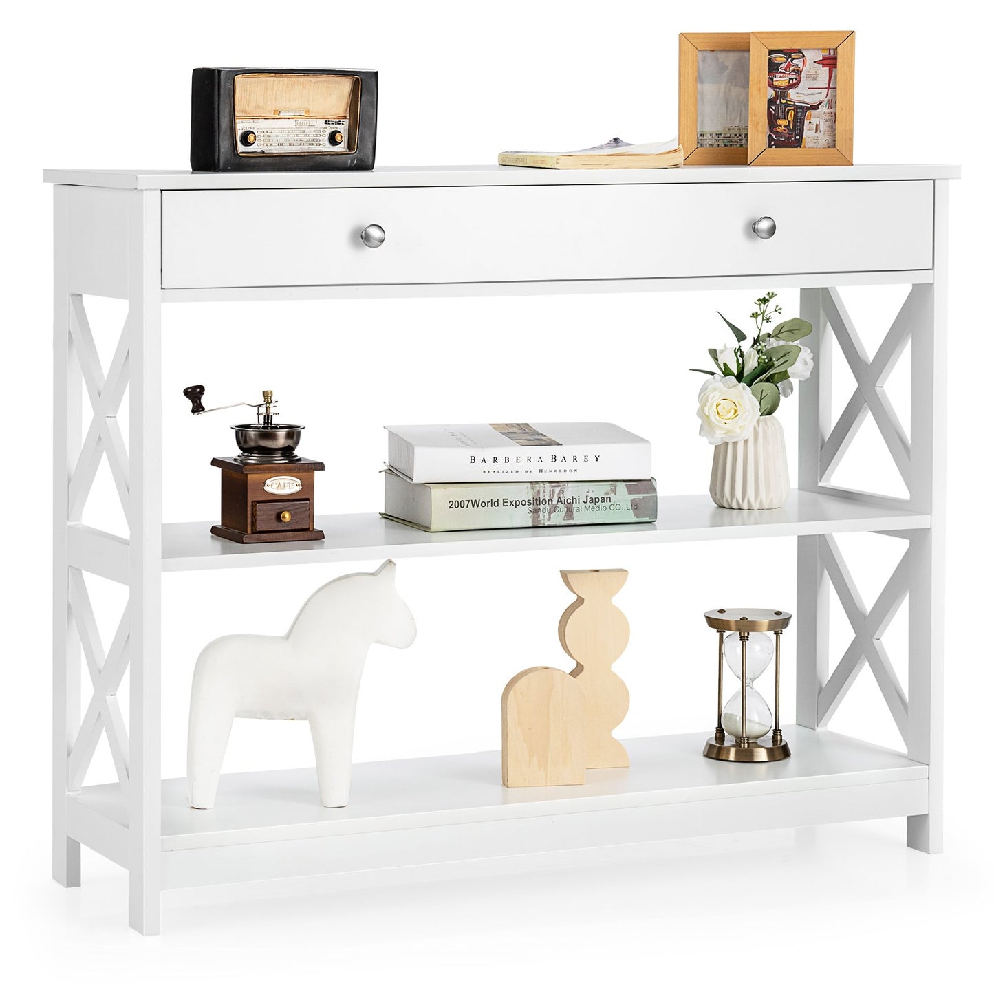 Console Table 3-Tier with Drawer and Storage Shelves, White at Gallery Canada