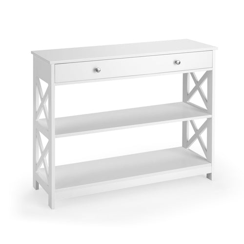 Console Table 3-Tier with Drawer and Storage Shelves, White