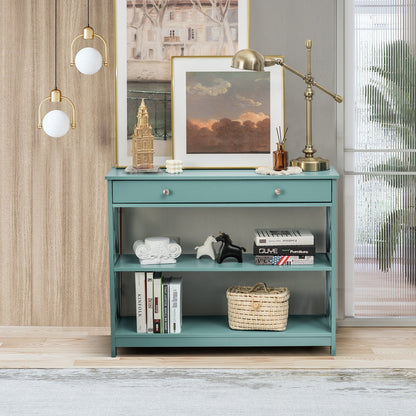 Console Table 3-Tier with Drawer and Storage Shelves, Turquoise at Gallery Canada