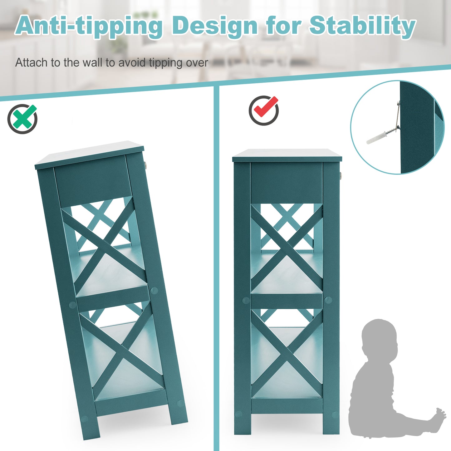 Console Table 3-Tier with Drawer and Storage Shelves, Turquoise Console Tables at Gallery Canada