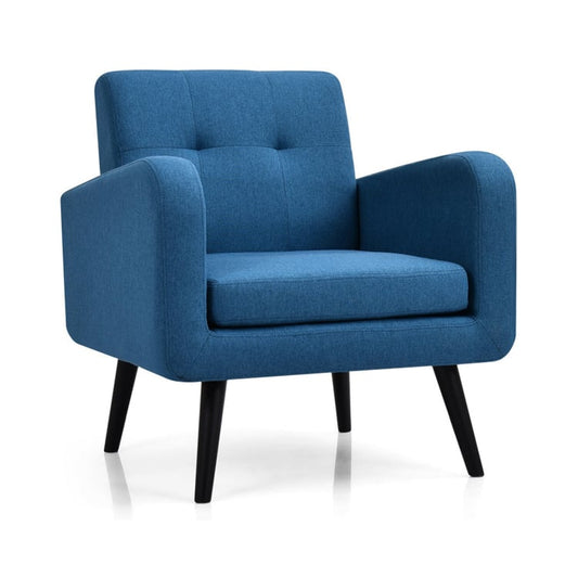 Modern Upholstered Comfy Accent Chair Single Sofa with Rubber Wood Legs, Navy