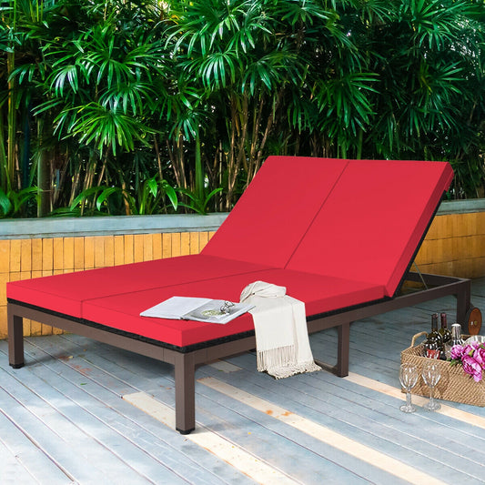 2-Person Rattan Lounge Chair, Adjustable Backrest, Red Outdoor Chaise Lounges Red at Gallery Canada